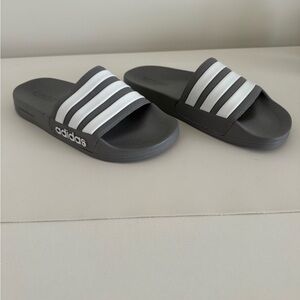 Adidas Dark Gray and White Slide Sandals